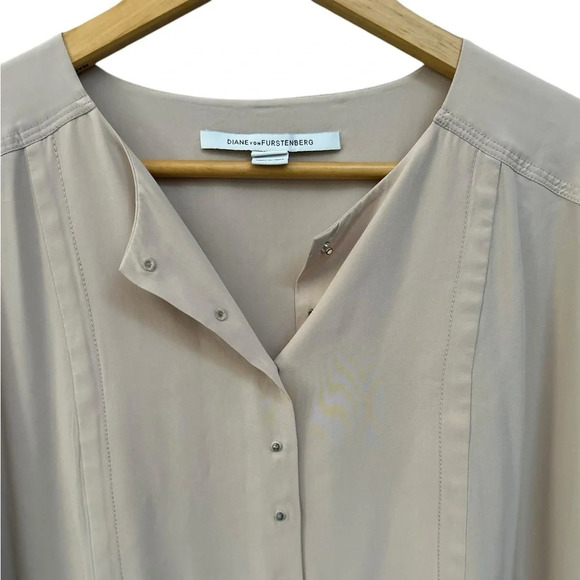 DIANE VON FURSTENBERG Short Sleeve‎ Tunic Top/Dress. 100% Silk,Tan Khaki. Sz 14 - Picture 5 of 8